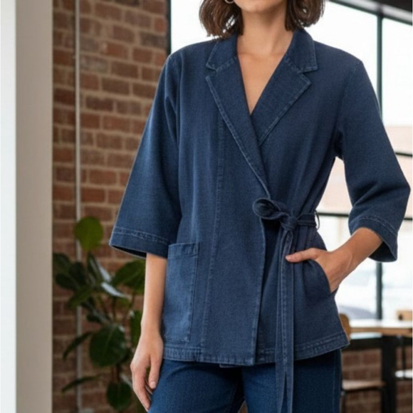 AG Adriano Goldschmied Jackets & Blazers - Women's AG Jeans Adriano Goldschmied Blue Denim Wrap Blazer S